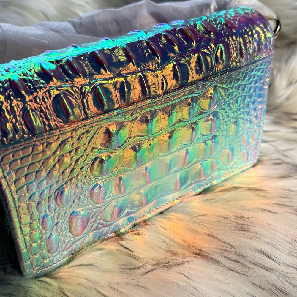 Brahmin Iridescent Croc-Embossed Crossbody in Rainbow Holographic - Picture 3 of 7